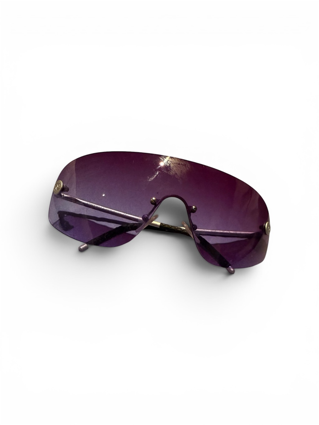 Chanel Purple Rimless Shield Sunglasses